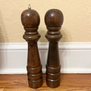 Vintage Wooden Hand Turned Salt and Pepper Shakers BIG 14" Tall